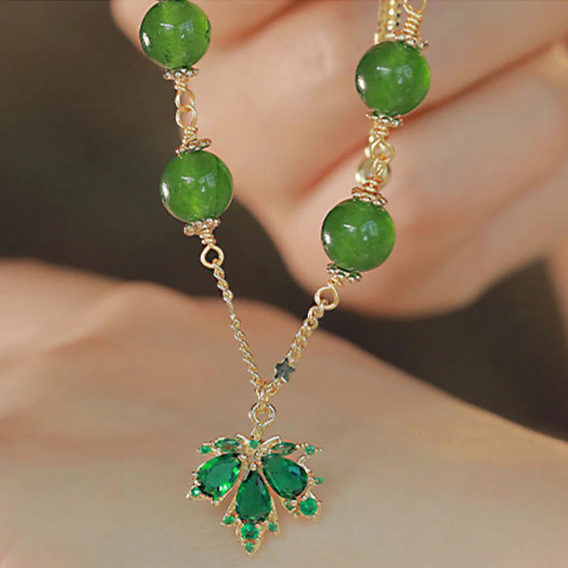 Bracciale Buddha Stones placcato oro 14k calcedonio verde foglia d'acero coraggio forza - Image 11