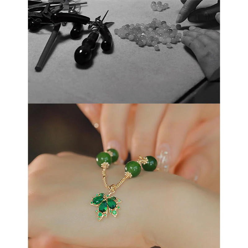 Bracciale Buddha Stones placcato oro 14k calcedonio verde foglia d'acero coraggio forza - Image 12
