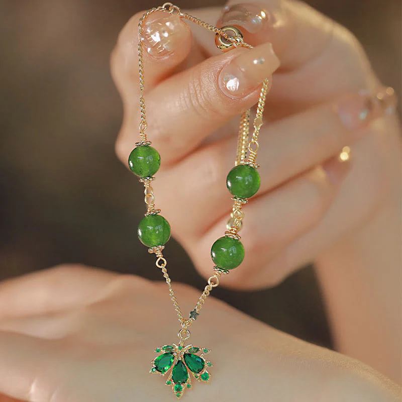 Bracciale Buddha Stones placcato oro 14k calcedonio verde foglia d'acero coraggio forza - Image 2