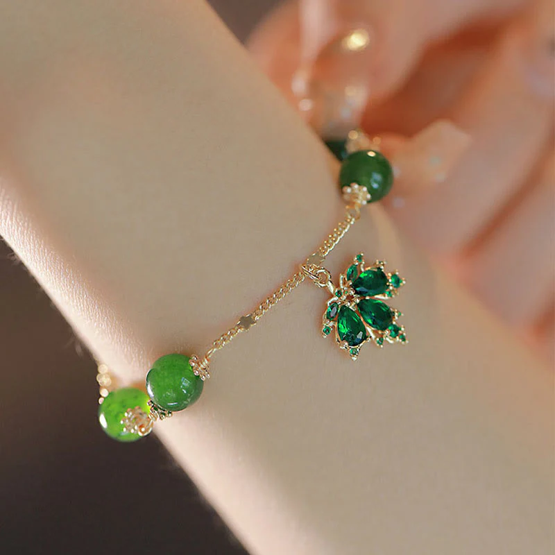 Bracciale Buddha Stones placcato oro 14k calcedonio verde foglia d'acero coraggio forza - Image 5