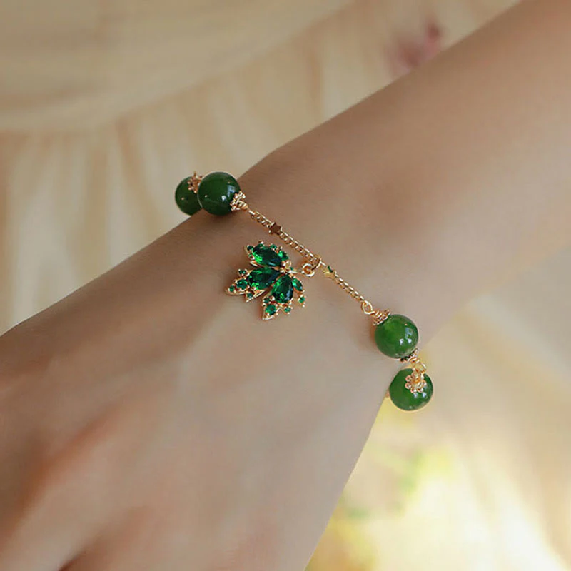 Bracciale Buddha Stones placcato oro 14k calcedonio verde foglia d'acero coraggio forza - Image 6