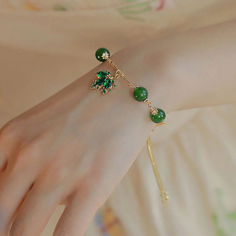Bracciale Buddha Stones placcato oro 14k calcedonio verde foglia d'acero coraggio forza - Image 7