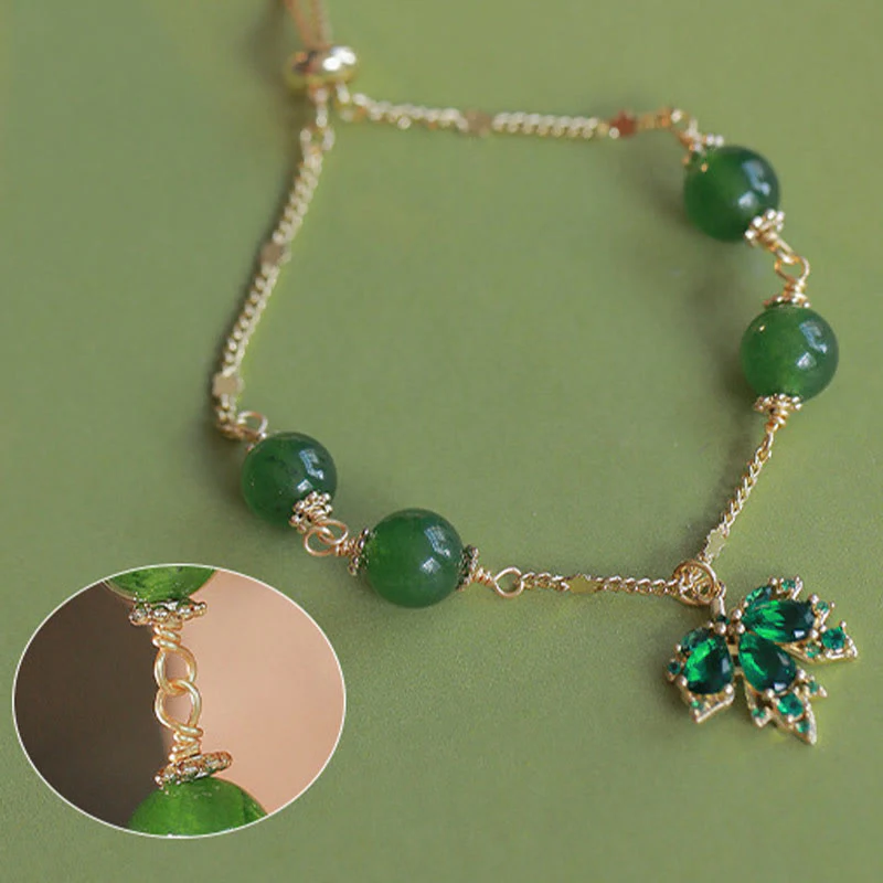 Bracciale Buddha Stones placcato oro 14k calcedonio verde foglia d'acero coraggio forza - Image 8