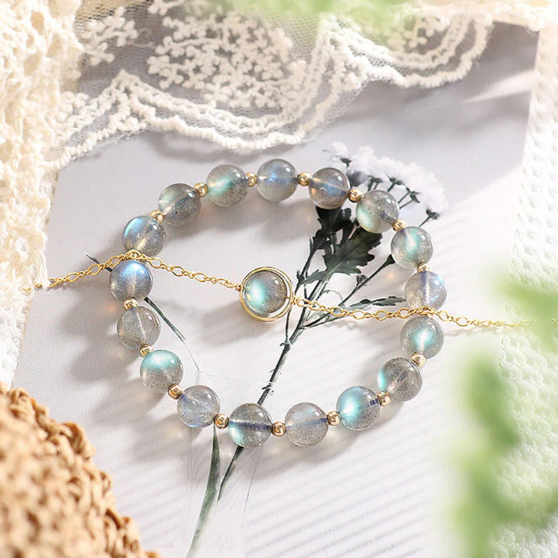 Bracciale Buddha Stones placcato oro 14k con pietra di luna naturale e guarigione dell'amore - Image 3
