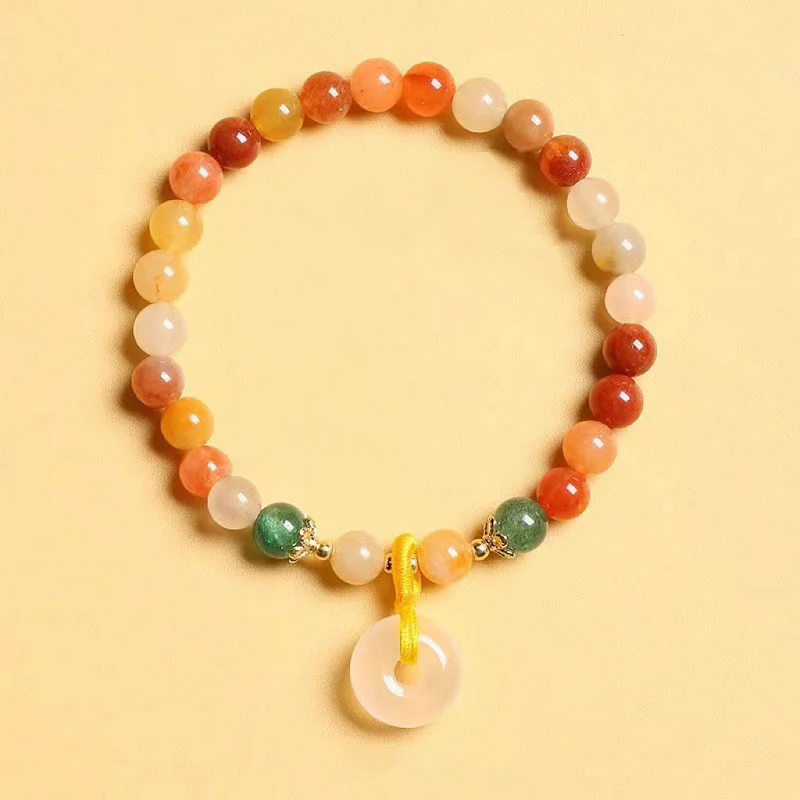 Bracciale Buddha Stones placcato oro 14K, giada di seta dorata colorata, fibbia della pace, ricchezza