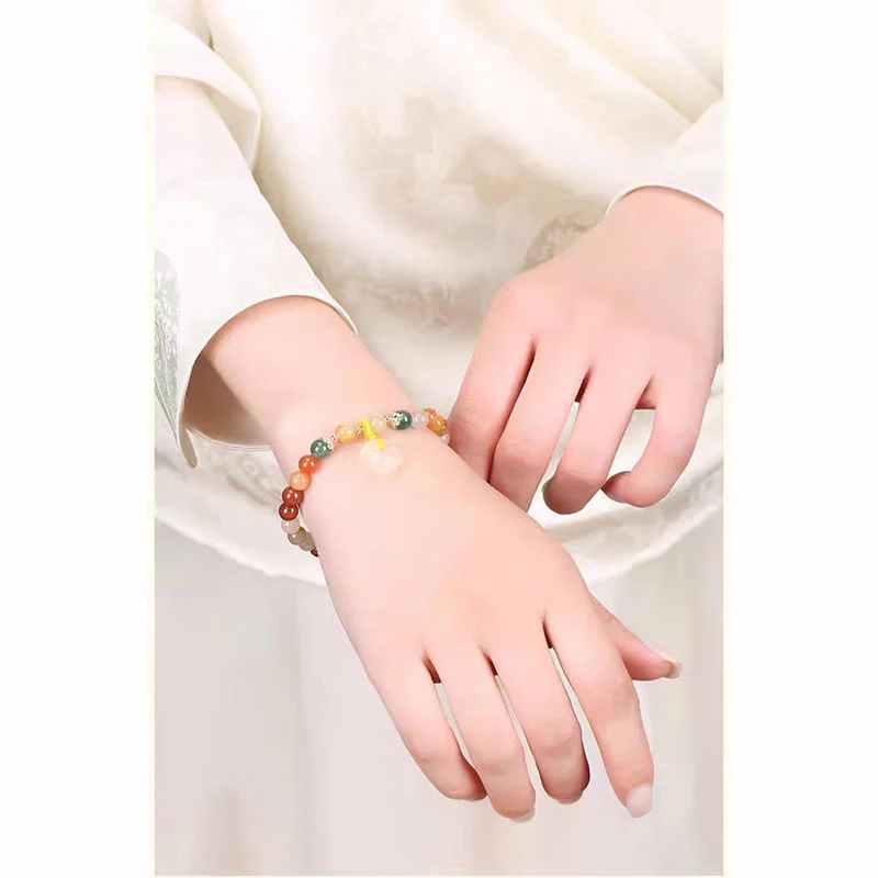 Bracciale Buddha Stones placcato oro 14K, giada di seta dorata colorata, fibbia della pace, ricchezza - Image 11
