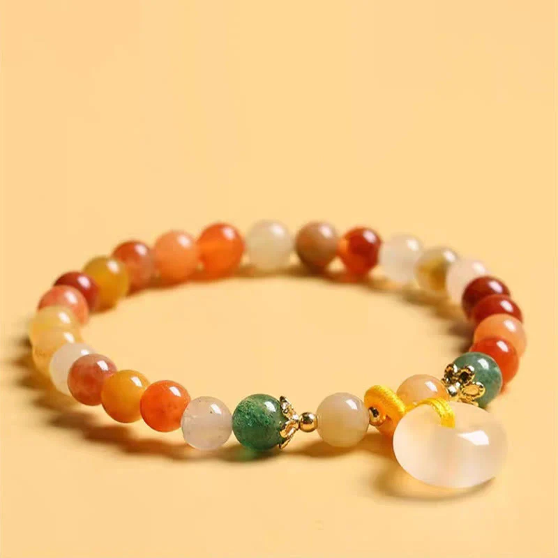 Bracciale Buddha Stones placcato oro 14K, giada di seta dorata colorata, fibbia della pace, ricchezza - Image 2