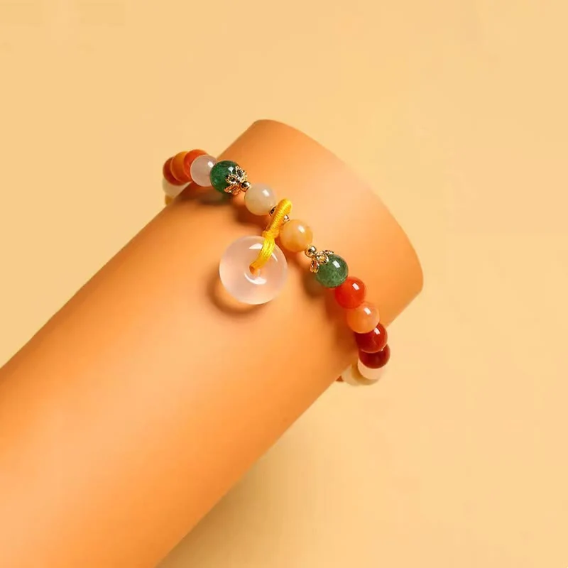 Bracciale Buddha Stones placcato oro 14K, giada di seta dorata colorata, fibbia della pace, ricchezza - Image 4