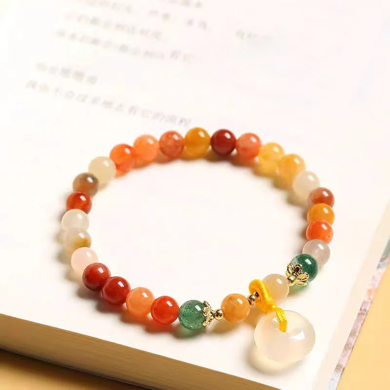 Bracciale Buddha Stones placcato oro 14K, giada di seta dorata colorata, fibbia della pace, ricchezza - Image 5