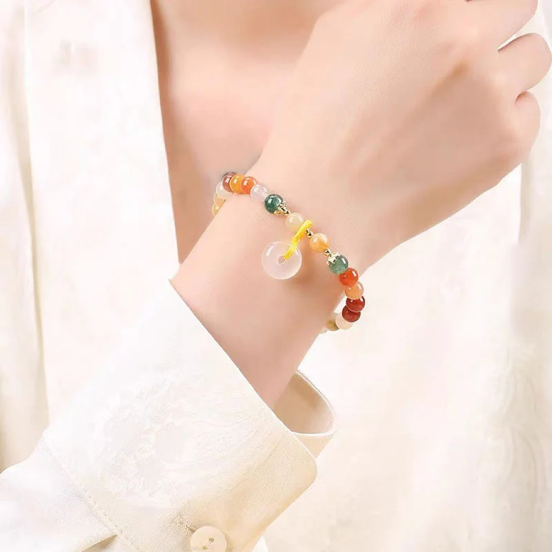 Bracciale Buddha Stones placcato oro 14K, giada di seta dorata colorata, fibbia della pace, ricchezza - Image 6