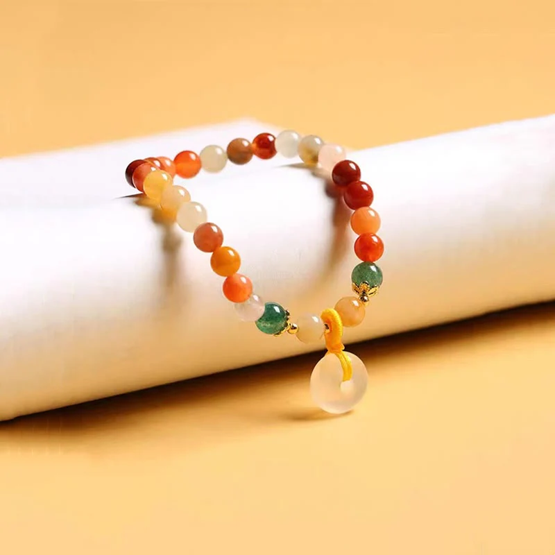Bracciale Buddha Stones placcato oro 14K, giada di seta dorata colorata, fibbia della pace, ricchezza - Image 7