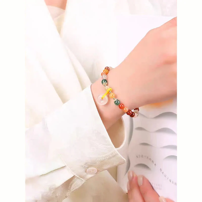 Bracciale Buddha Stones placcato oro 14K, giada di seta dorata colorata, fibbia della pace, ricchezza - Image 9
