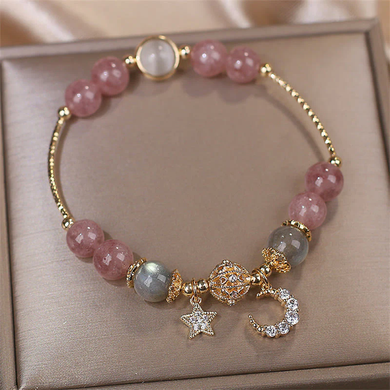 Bracciale Buddha Stones Quarzo fragola Pietra di luna Stella luna Amore - Image 2