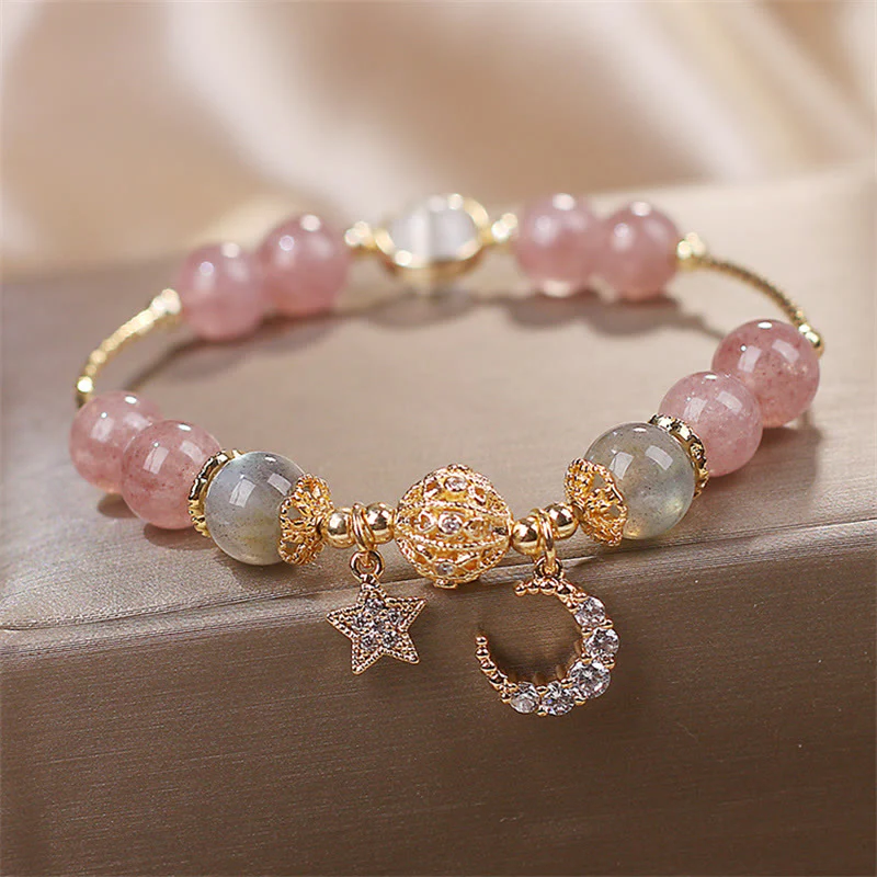 Bracciale Buddha Stones Quarzo fragola Pietra di luna Stella luna Amore - Image 4