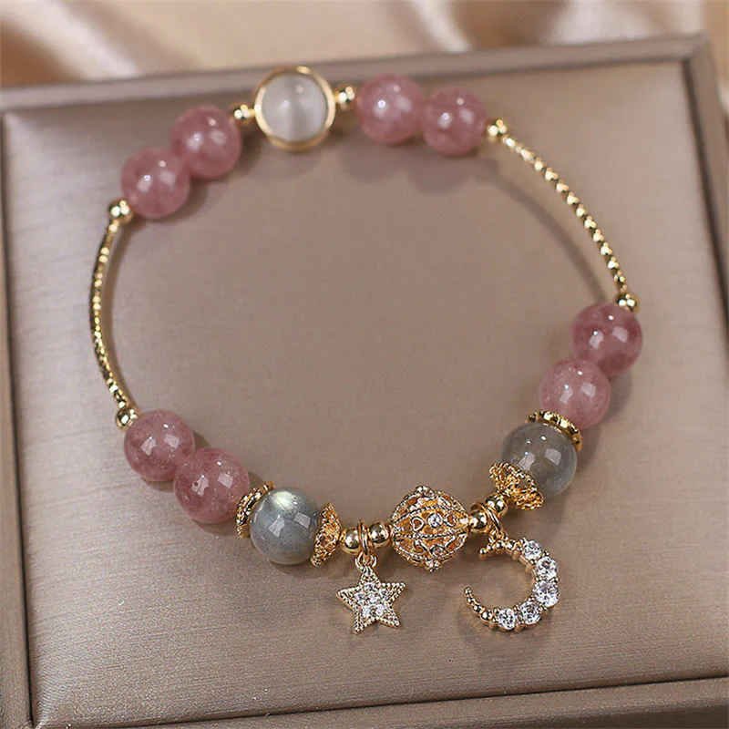Bracciale Buddha Stones Quarzo fragola Pietra di luna Stella luna Amore - Image 7