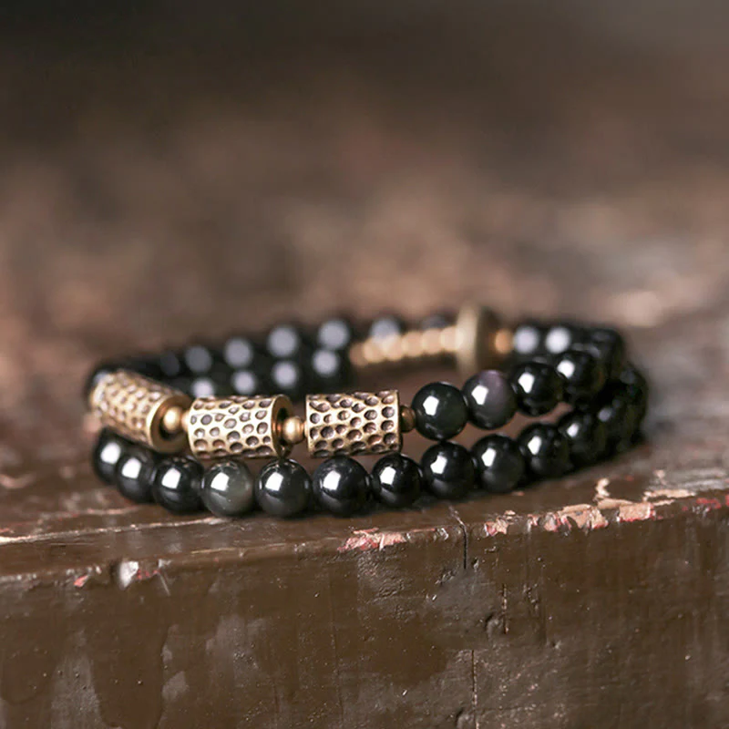 Bracciale Buddha Stones Rainbow Obsidian Copper Love Double Wrap - Image 5