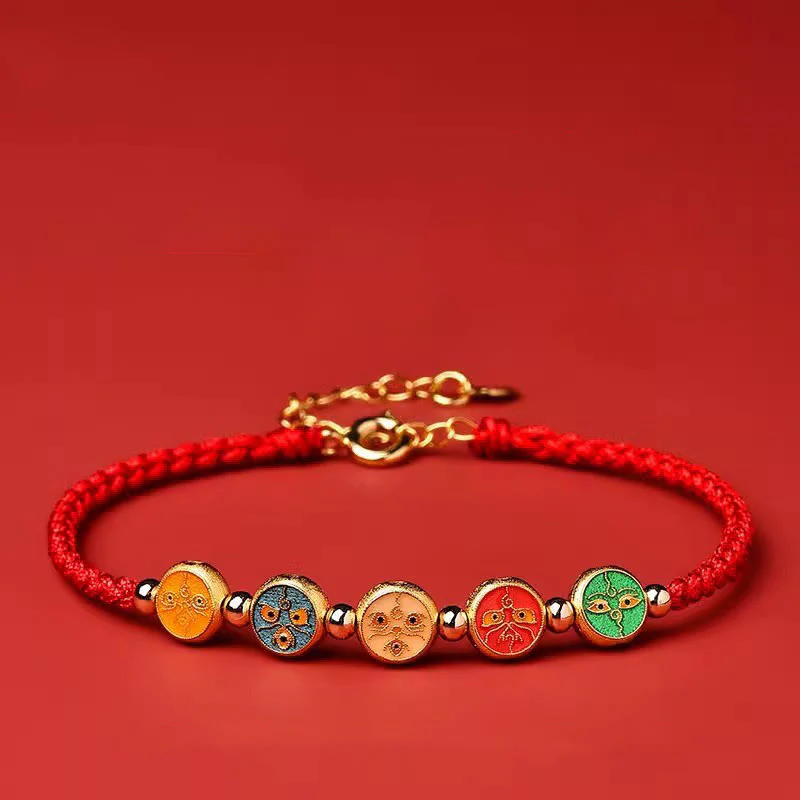 Bracciale Buddha Stones Red String 925 Sterling Silver Five Ways God Of Wealth Connection - Image 10