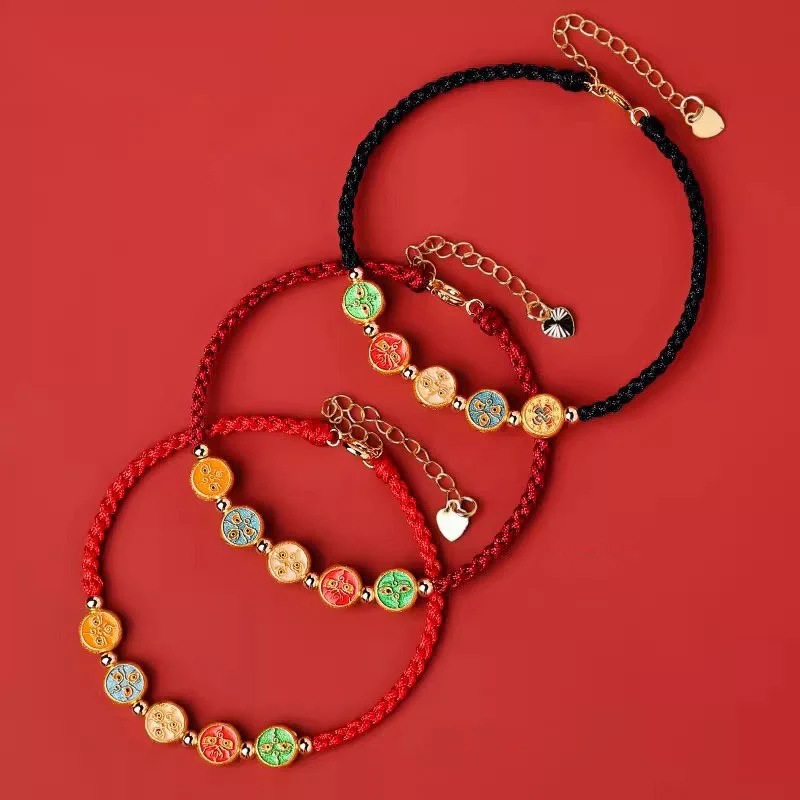 Bracciale Buddha Stones Red String 925 Sterling Silver Five Ways God Of Wealth Connection - Image 3