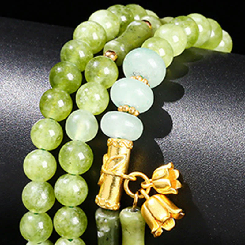 Bracciale Buddha Stones Retro Multistrato Mughetto Bambù Calcedonio Verde Forza - Image 13