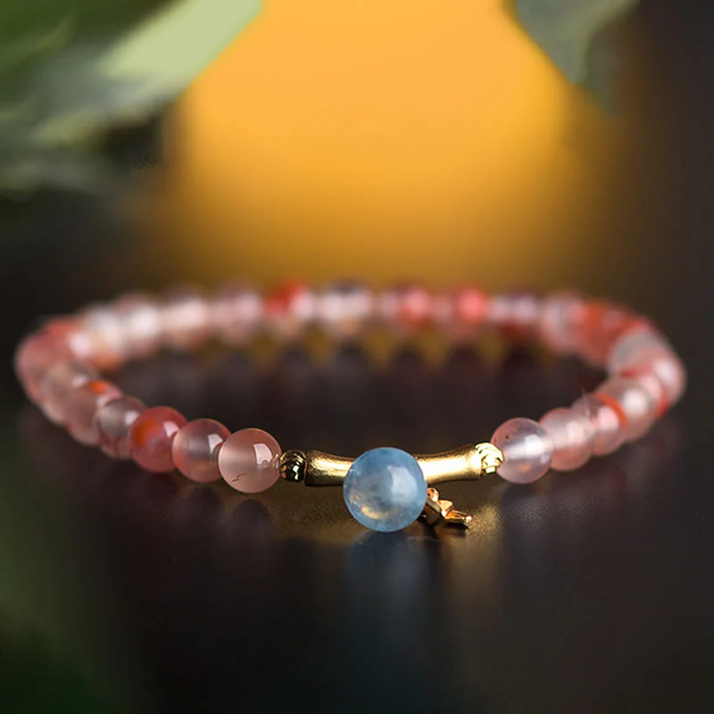 Bracciale Buddha Stones South Red Agate Acquamarina Perla Giada Hetian Fiore di Bambù Fortuna - Image 2
