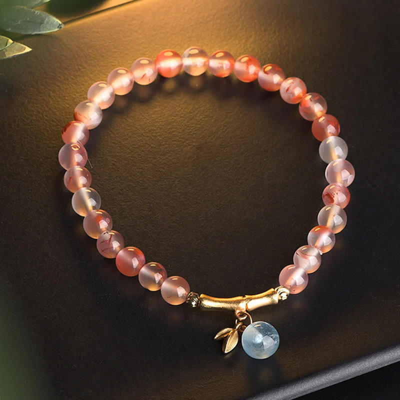 Bracciale Buddha Stones South Red Agate Acquamarina Perla Giada Hetian Fiore di Bambù Fortuna - Image 3