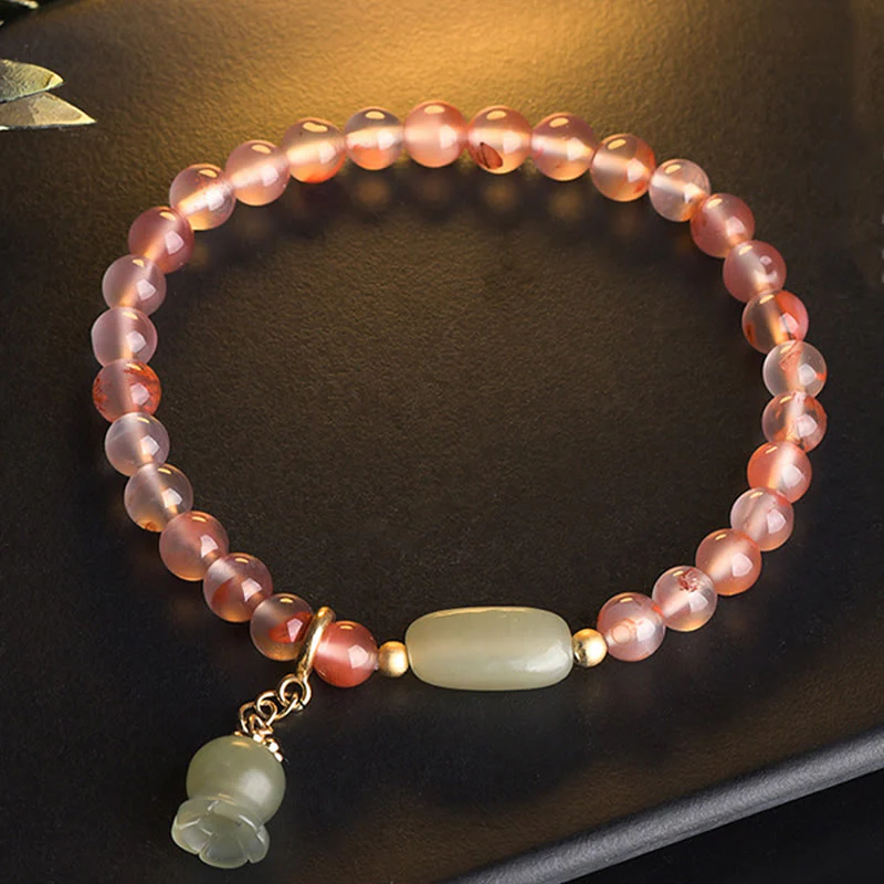 Bracciale Buddha Stones South Red Agate Acquamarina Perla Giada Hetian Fiore di Bambù Fortuna - Image 7