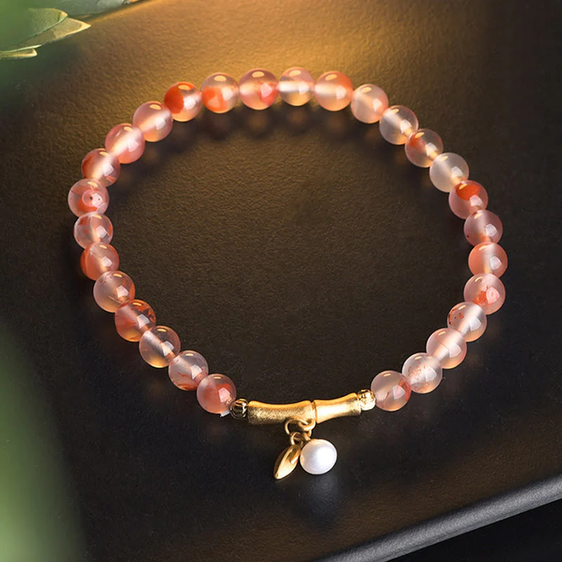 Bracciale Buddha Stones South Red Agate Acquamarina Perla Giada Hetian Fiore di Bambù Fortuna - Image 9