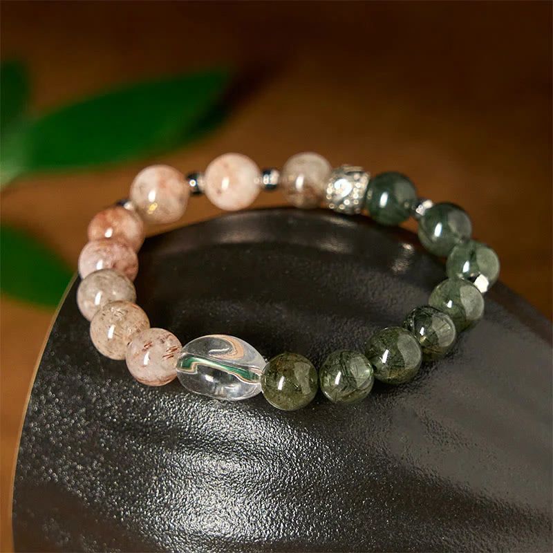 Bracciale Buddha Stones Super Seven Crystal Wealth con quarzo rutilato verde naturale - Image 4