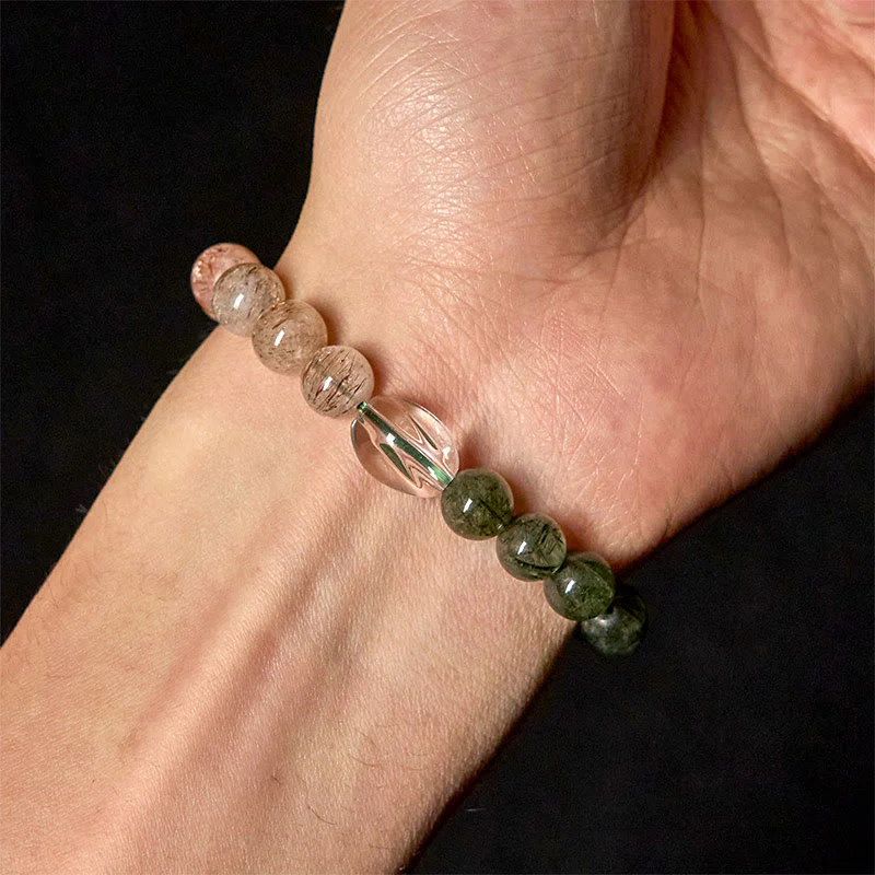 Bracciale Buddha Stones Super Seven Crystal Wealth con quarzo rutilato verde naturale - Image 5