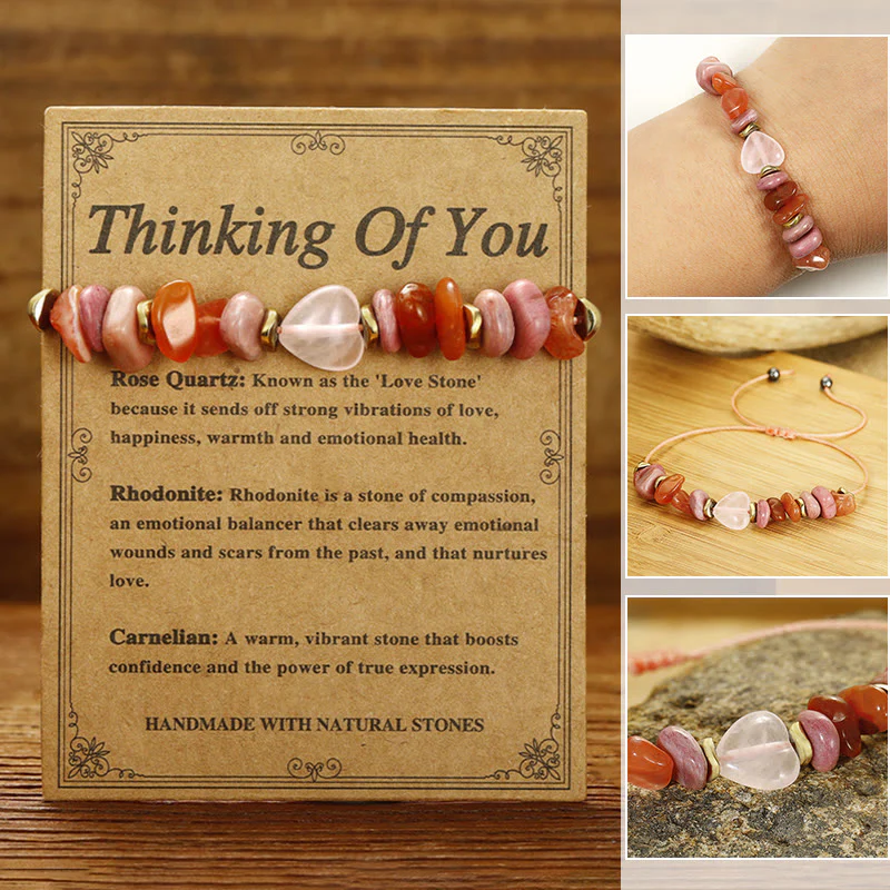 Bracciale Buddha Stones Thinking Of You, Quarzo Rosa, Rodonite, Corniola, Relazioni
