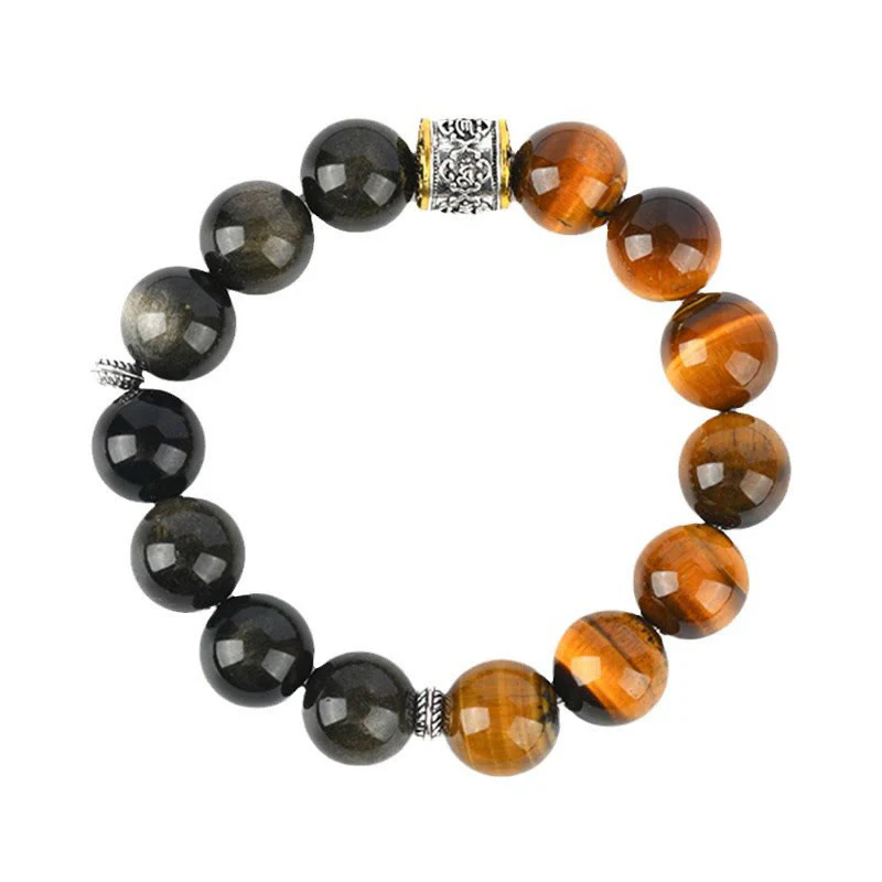 Bracciale Buddha Stones Tiger Eye Oro Lucente Ossidiana Om Mani Padme Hum - Image 10