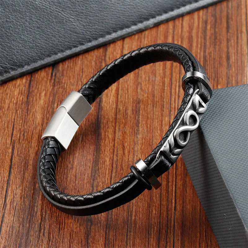 Bracciale Buddha Stones Titanium Steel Balance multistrato in pelle a forma di otto - Image 2
