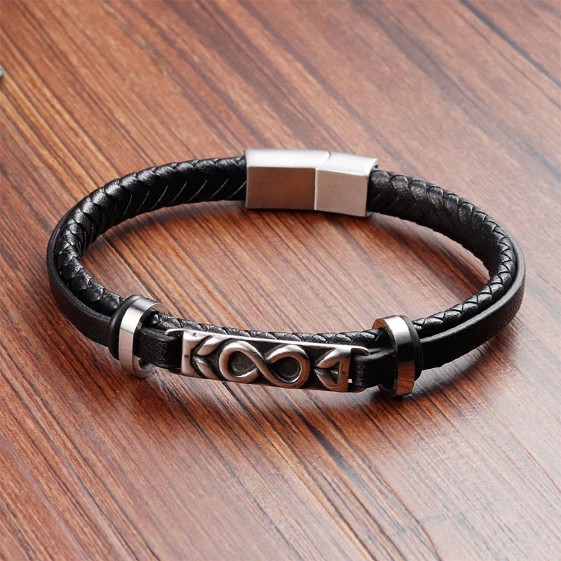 Bracciale Buddha Stones Titanium Steel Balance multistrato in pelle a forma di otto - Image 3