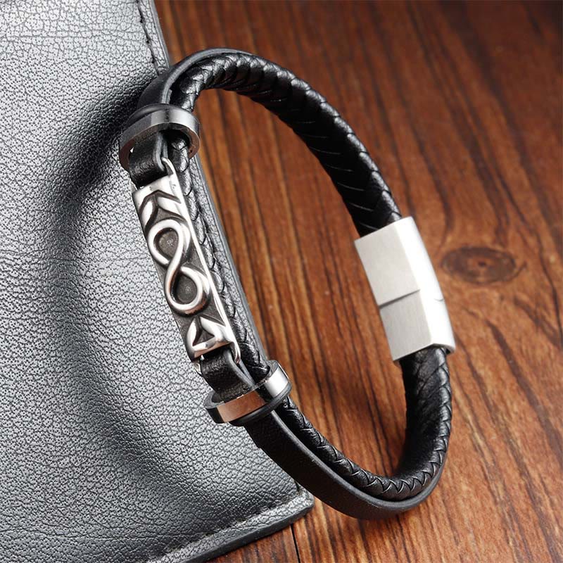 Bracciale Buddha Stones Titanium Steel Balance multistrato in pelle a forma di otto - Image 4