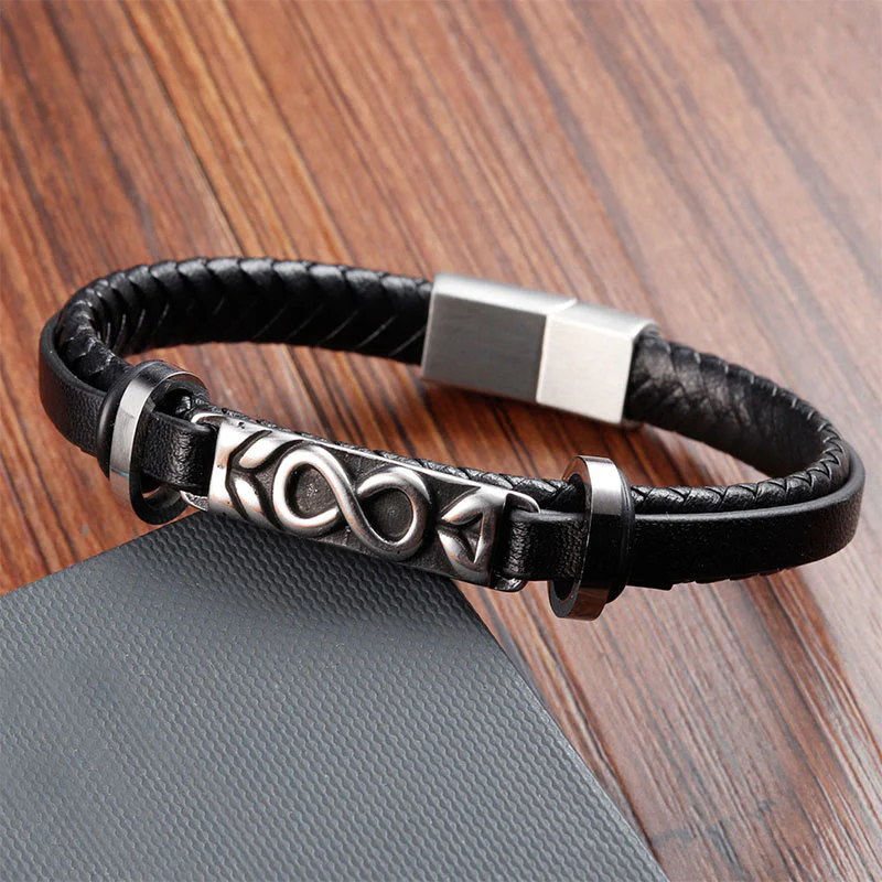 Bracciale Buddha Stones Titanium Steel Balance multistrato in pelle a forma di otto - Image 5