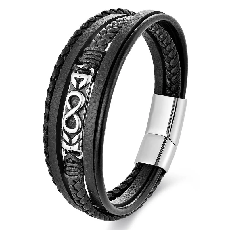 Bracciale Buddha Stones Titanium Steel Balance multistrato in pelle a forma di otto - Image 9