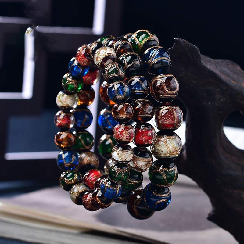 Braccialetto della fortuna con perline di vetro colorate Liuli Buddha Stones - Image 2