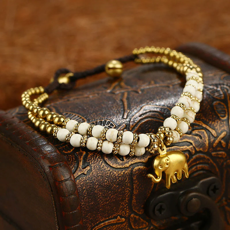 Bracciale Buddha Stones Turquoise Elephant Luck in rame placcato a doppio strato e resistenza