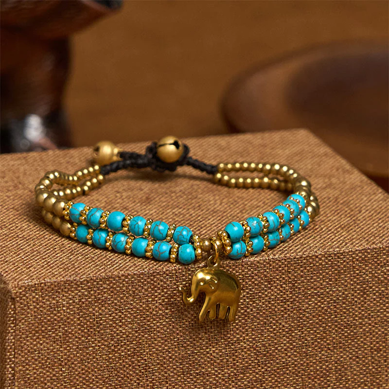 Bracciale Buddha Stones Turquoise Elephant Luck in rame placcato a doppio strato e resistenza - Image 18