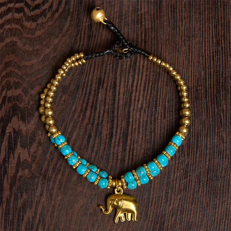 Bracciale Buddha Stones Turquoise Elephant Luck in rame placcato a doppio strato e resistenza - Image 19