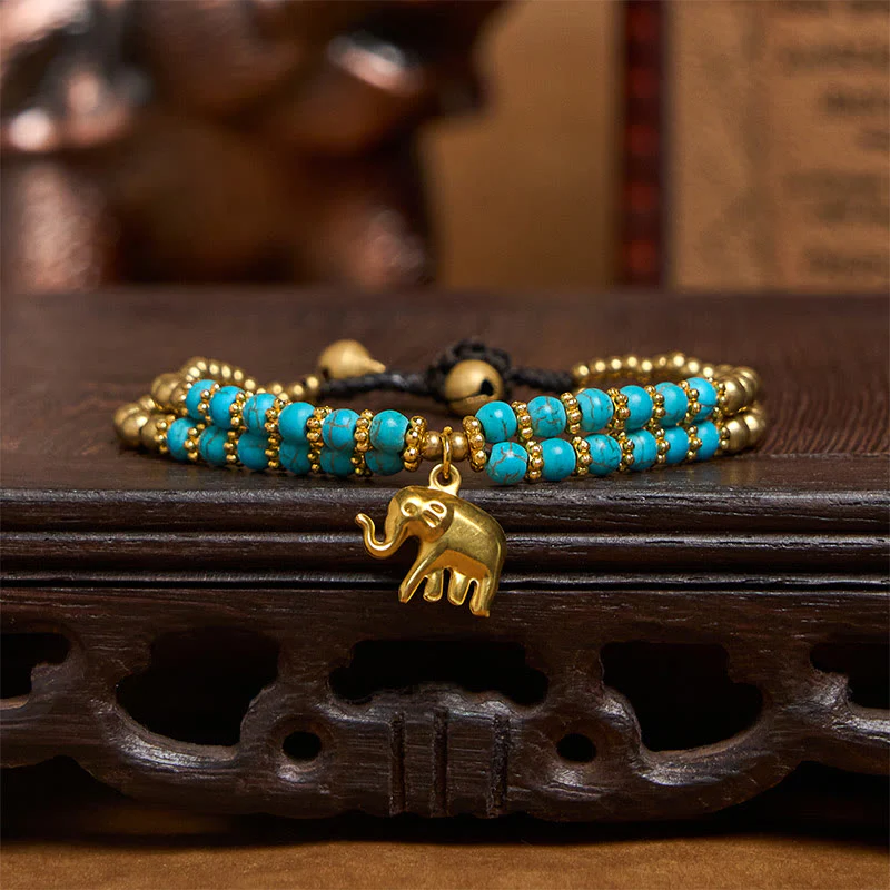 Bracciale Buddha Stones Turquoise Elephant Luck in rame placcato a doppio strato e resistenza - Image 20