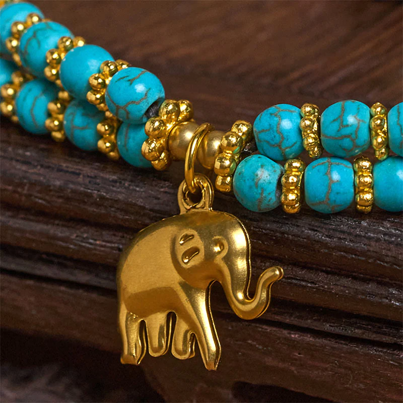 Bracciale Buddha Stones Turquoise Elephant Luck in rame placcato a doppio strato e resistenza - Image 21