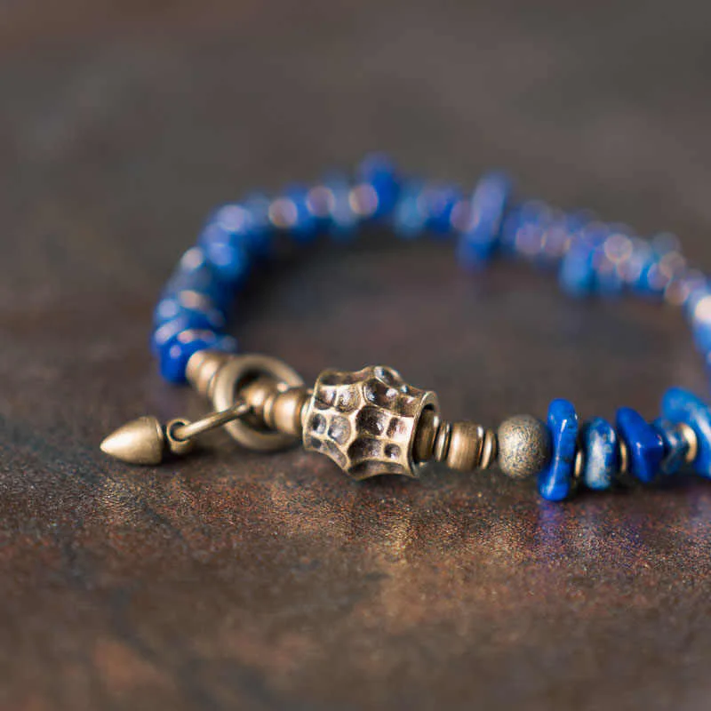Braccialetto Buddha Stones Vintage con design irregolare, lazurite e lapislazzuli positivo - Image 7