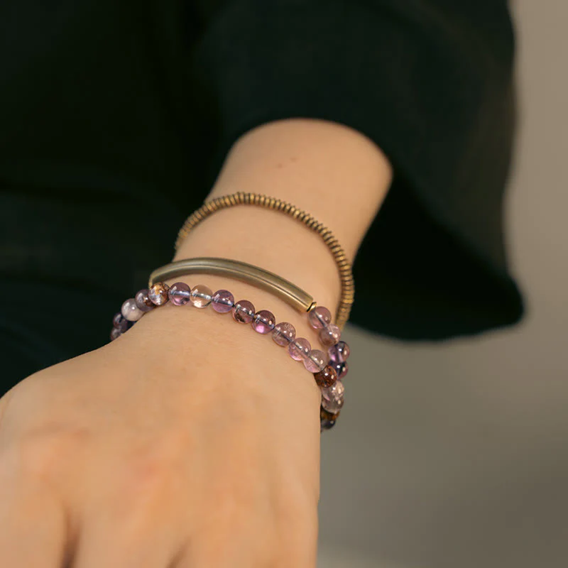 Bracciale Buddha Stones Viola Phantom Rosso Quarzo Ematoide Quarzo Rutilato Verde Rame Amore Perdona - Image 4
