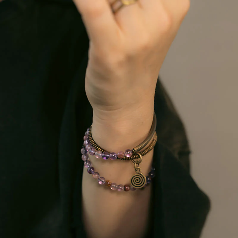 Bracciale Buddha Stones Viola Phantom Rosso Quarzo Ematoide Quarzo Rutilato Verde Rame Amore Perdona - Image 9