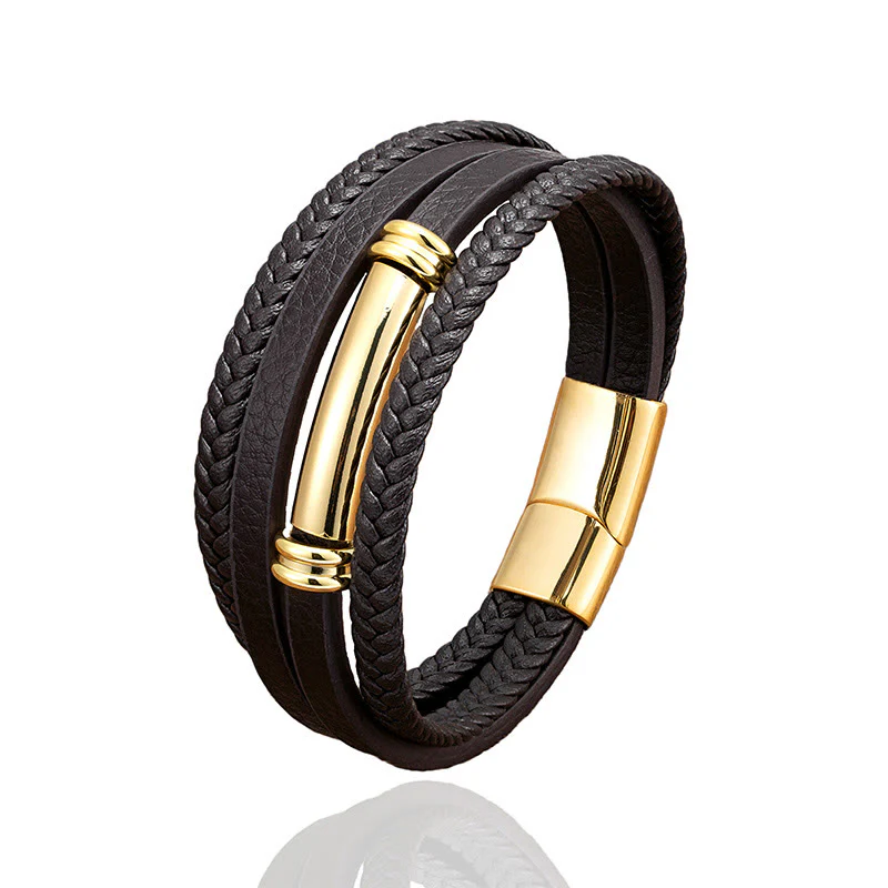 Bracciale con bilanciere in acciaio e titanio in pelle multistrato con design semplice Buddha Stones - Image 6