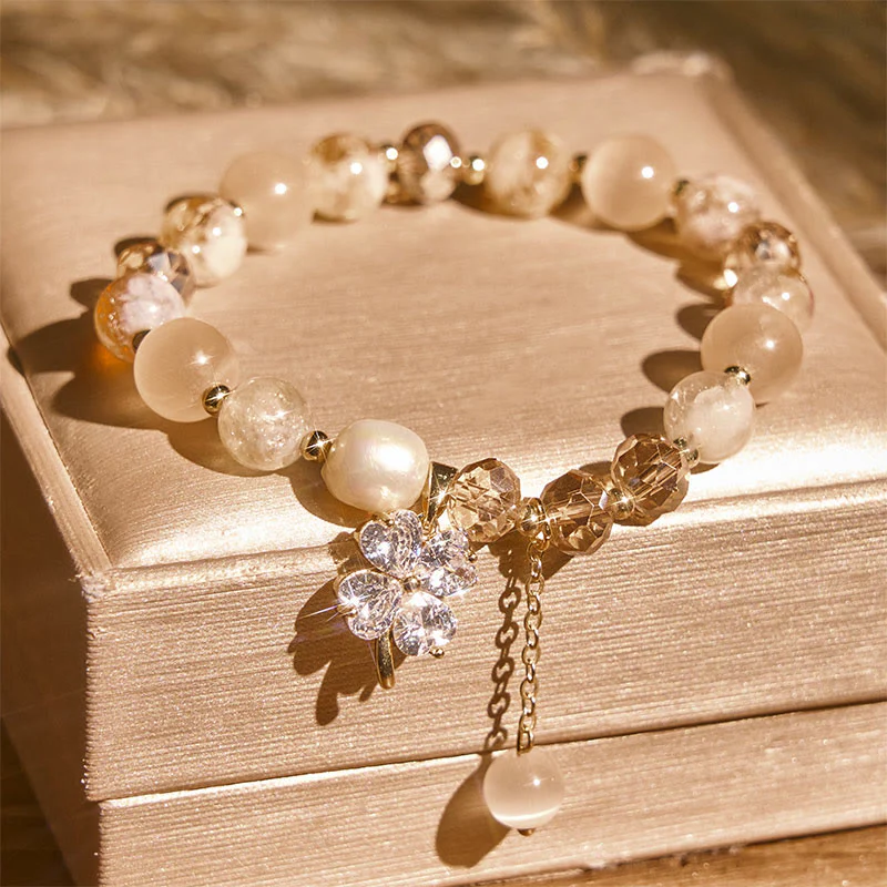 Bracciale con bilanciere in quarzo rutilato, ametista, citrino, quadrifoglio e quarzo fragola verde Buddha Stones - Image 10