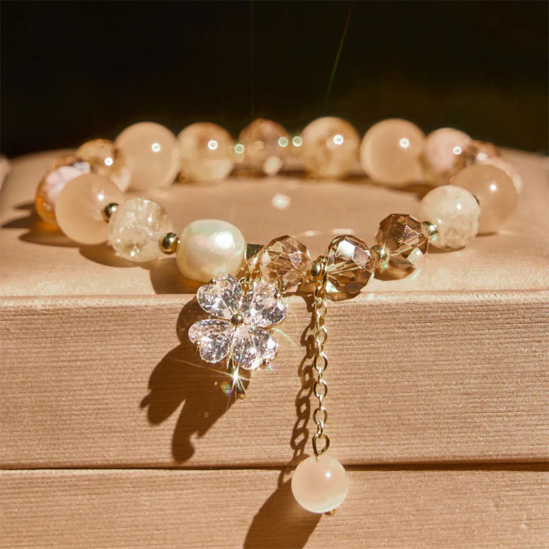 Bracciale con bilanciere in quarzo rutilato, ametista, citrino, quadrifoglio e quarzo fragola verde Buddha Stones - Image 11