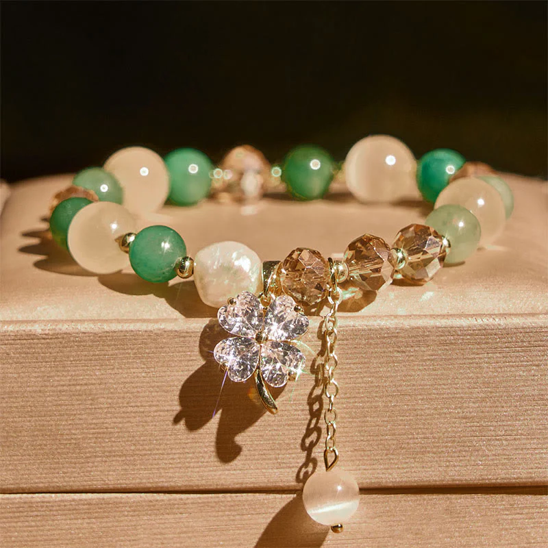Bracciale con bilanciere in quarzo rutilato, ametista, citrino, quadrifoglio e quarzo fragola verde Buddha Stones - Image 16