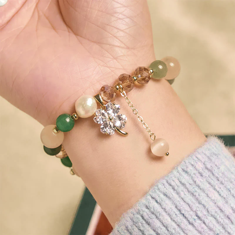 Bracciale con bilanciere in quarzo rutilato, ametista, citrino, quadrifoglio e quarzo fragola verde Buddha Stones - Image 17